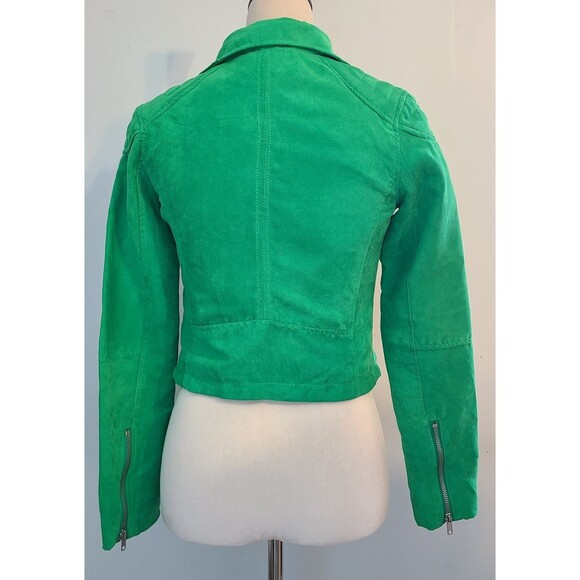 H&M Divided Faux Suede Burnout Velvet Green Zipper Moto Jacket Lined Womens 6 - Picture 2 of 13